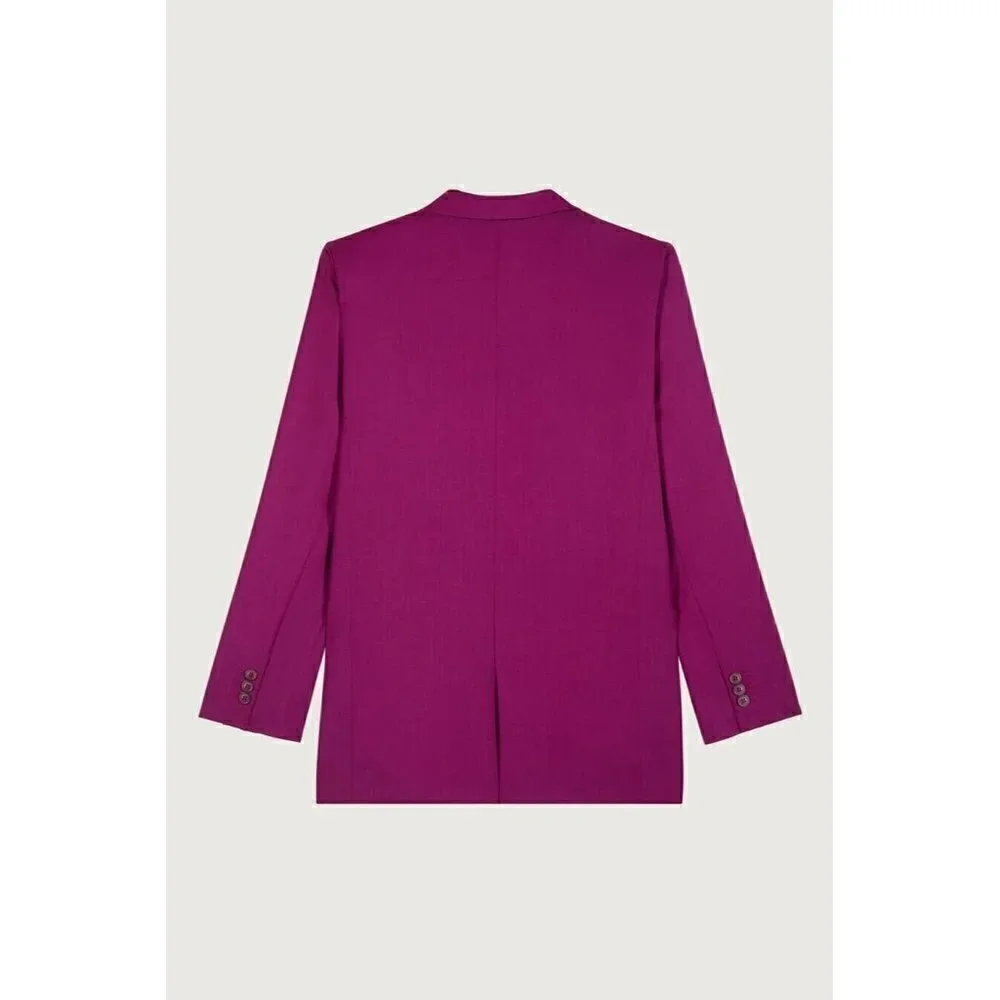 Ba&sh Womens Isha Suit Jacket Sz 0 XS Rose Fuchsia Pink Wool Boyfriend Blazer - Picture 9 of 10